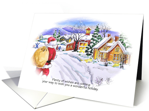Santa Claus Visiting Neighborhood on Christmas Eve. card (1326050)