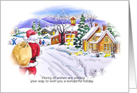 Santa Claus Visiting Neighborhood on Christmas Eve. card