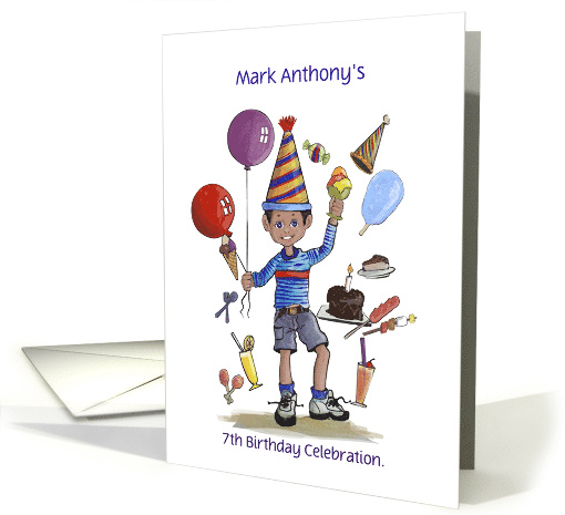 Young African-American Boy's 7th Birthday Party Invitation card