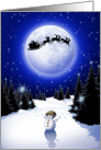 Magical Snowman on Full Moon Christmas Night card