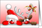 Funny Santa and Reindeer Cartoon card