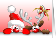 Funny Santa and Reindeer Cartoon card