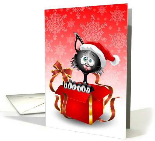 Funny Cat Cartoon on Christmas Gift card (1177440)