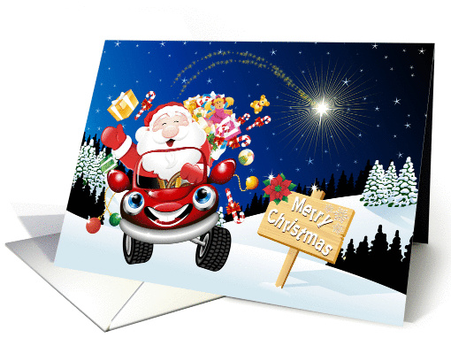 Happy Santa Claus on Car Cartoon card (1177442)