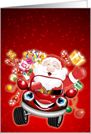 Happy Santa Claus on Car Cartoon card