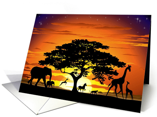 Wild Animals on Savannah Sunset card (1177448)