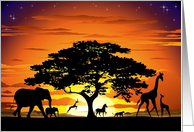 Wild Animals on Savannah Sunset card