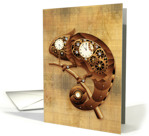 Blank Note Card, Steampunk Chameleon Vintage Style Design card