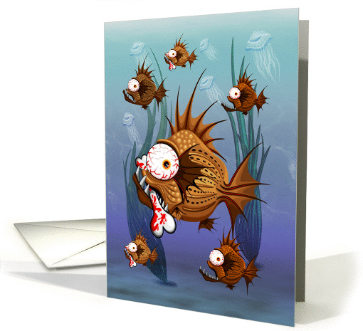 Psycho Fish Piranha with Bloody Bone, Blank Inside card (1463214)