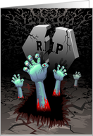 Halloween Zombie Hands on Cemetery card