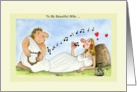 Customizable Happy Anniversary Wife Card, Love, Music, Wine card