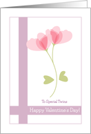 1st Valentine’s Day Twins Cards, Flower, Hearts card