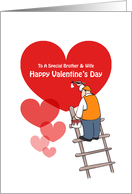Valentine’s Day Brother & Wife Cards, Red Hearts, Painter Cartoon card