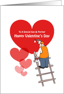 Valentine’s Day Son & Partner, Red Hearts, Painter Cartoon card