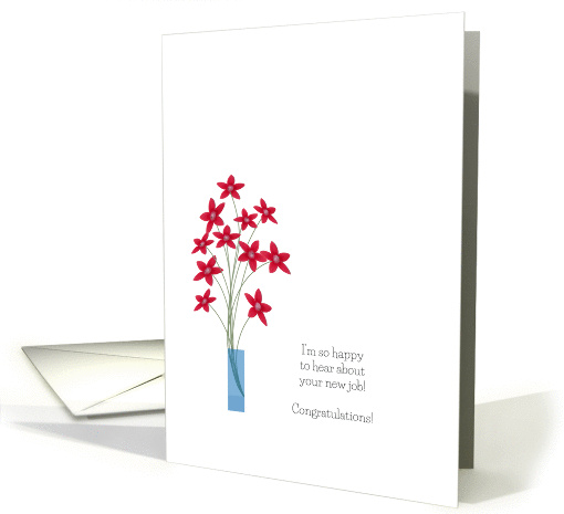 New Job Congratulations Cards, cute red flowers in vase card (1233854)