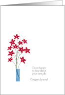 New Job Congratulations Cards, cute red flowers in vase card