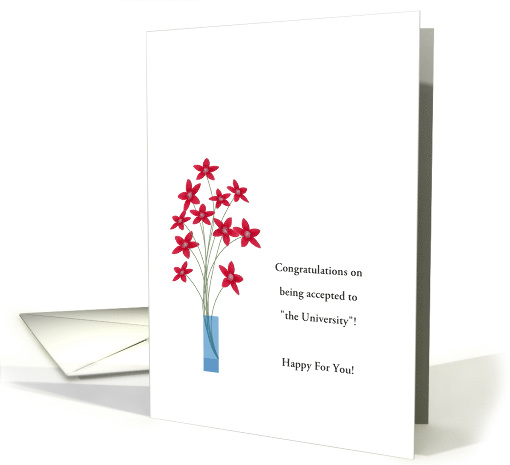 Customizable School Acceptance Congratulations Cards, Red Flowers card