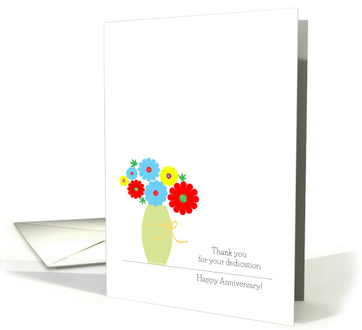 Employee Anniversary Cards, Cute Colorful Flowers In A Vase card