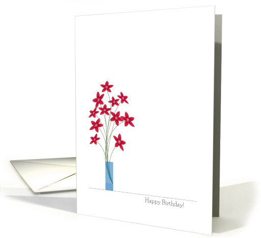 Flowers Birthday Cards, Cute Colorful Red Flowers In Blue Vase card