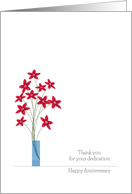 Employee Anniversary Cards, Cute Red Flowers In A Vase card