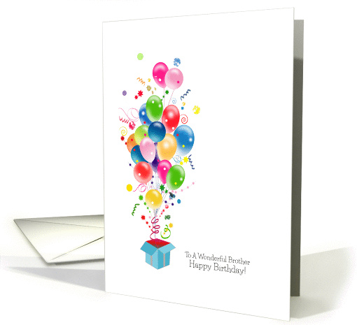 Brother Birthday Cards Balloons Bursting Out Of Magical Gift Box card
