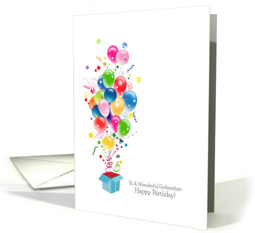 Godmother Birthday Cards Balloons Coming Out Of Magical Gift Box card