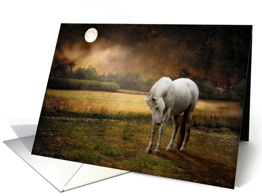 Bowing White Horse In The Moonlight Missing You card (1414746)