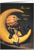 Halloween Boo- tiful Night Pumpkin Man in the Moon Black Cat Blank card