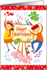 birthday card - artistic kids boy and girl drawing on artboard card