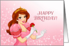 Happy Birthday - princess holding a rose card