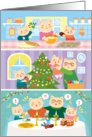 Christmas card  family of cartoon cats celebrating card