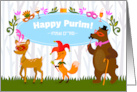 Happy Purim Card with Animals Wearing Costumes card