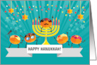 Happy Hanukkah Card with Cartoon Donuts Having a Dance Party card