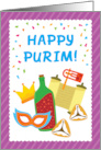 Happy Purim Card with Purim Symbols and Confetti card