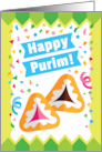 Happy Purim Card with Hamantaschen in Flat Design Style card