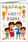 Happy Diwali Smiling Indian Family and Colorful Decorations card