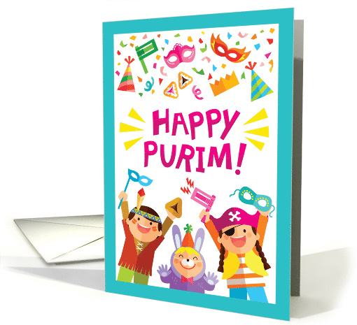Happy Purim - kids and holiday symbols card (1426756)