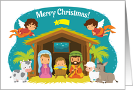 Merry Christmas Card With Illustration of the Nativity Scene card