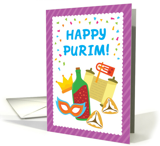Happy Purim Card with Purim Symbols and Confetti card (1725676)