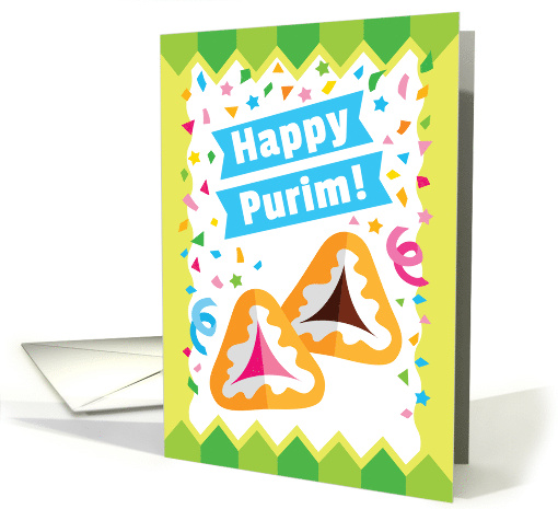 Happy Purim Card with Hamantaschen in Flat Design Style card (1725684)