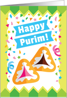 Happy Purim Card with Hamantaschen in Flat Design Style card