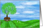 Summer Landscape Little Girl with White Lamb Blank Inside card