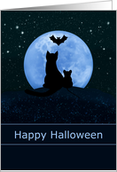 Happy Halloween Black Cat and Mouse Watching Bat Performance card