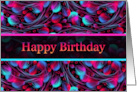 Happy Birthday with Blue and Fuchsia Flowers Blank Inside card
