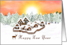 Happy New Year Countryside Sunset and Deer card
