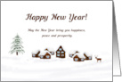 Happy New Year Cozy Village and Wild Deer card