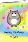 Happy Birthday with a Cute Gray Cat on a Bright Background card