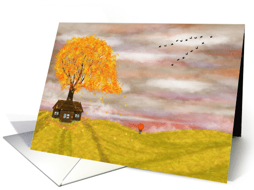 Autumn Scene Little Girl with Umbrella Blank Inside card (1196662)