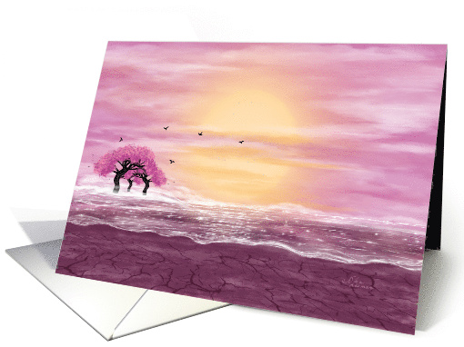 Fantasy Landscape Three Pink Tree in Water Blank Inside card (1196766)