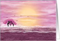 Fantasy Landscape Three Pink Tree in Water Blank Inside card
